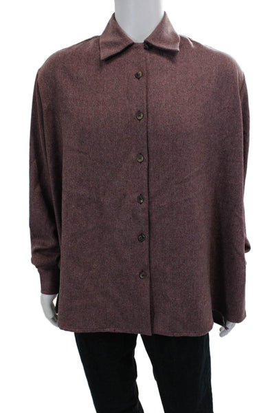QL2 Mens Wool Herringbone Collar Long Sleeve Viola Button Down Shirt Red Size 46