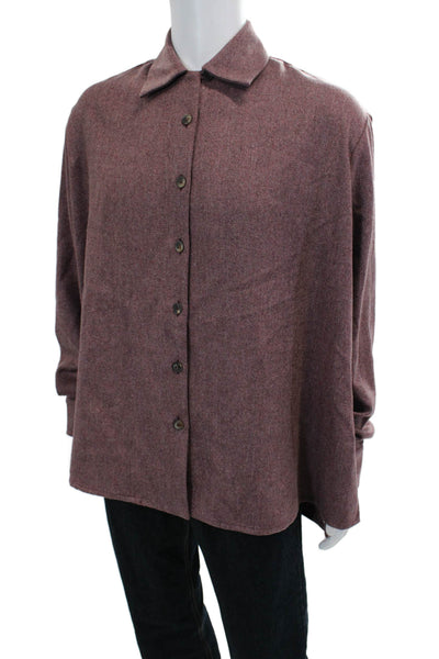 QL2 Mens Wool Herringbone Collar Long Sleeve Viola Button Down Shirt Red Size 46
