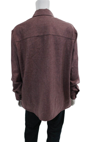 QL2 Mens Wool Herringbone Collar Long Sleeve Viola Button Down Shirt Red Size 46