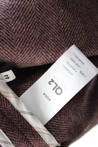 QL2 Mens Wool Herringbone Collar Long Sleeve Viola Button Down Shirt Red Size 46