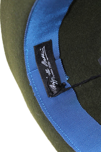 Raffaello Bettini Mens Wool Embellished Fedora Hat Dark Green Size 57
