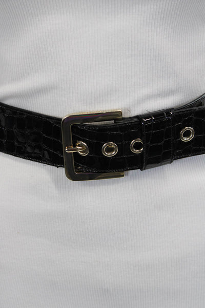 Gavazzeni Italy Womens Embossed Leather Verona Wide Buckle Belt Black Size 85