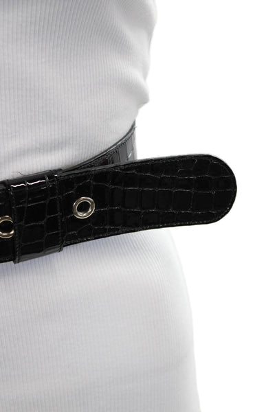 Gavazzeni Italy Womens Embossed Leather Verona Wide Buckle Belt Black Size 85