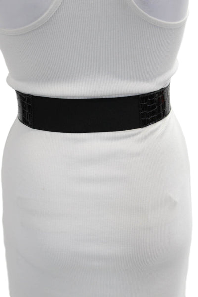 Gavazzeni Italy Womens Embossed Leather Verona Wide Buckle Belt Black Size 85