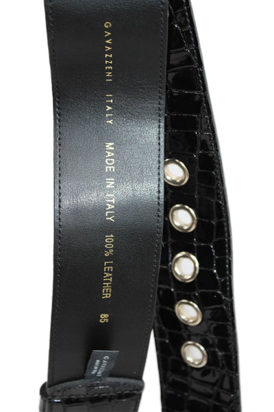 Gavazzeni Italy Womens Embossed Leather Verona Wide Buckle Belt Black Size 85