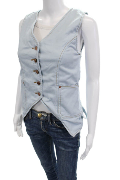 Renggli Women Light Blue Cotton V-Neck Button Sleeveless Vest Size XS