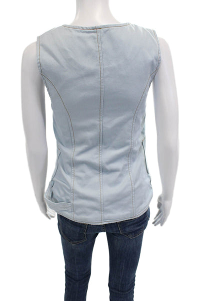 Renggli Women Light Blue Cotton V-Neck Button Sleeveless Vest Size XS