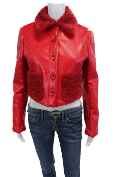 Toccin Womens Red Faux Leather Bomber Jacket Biker Size 4