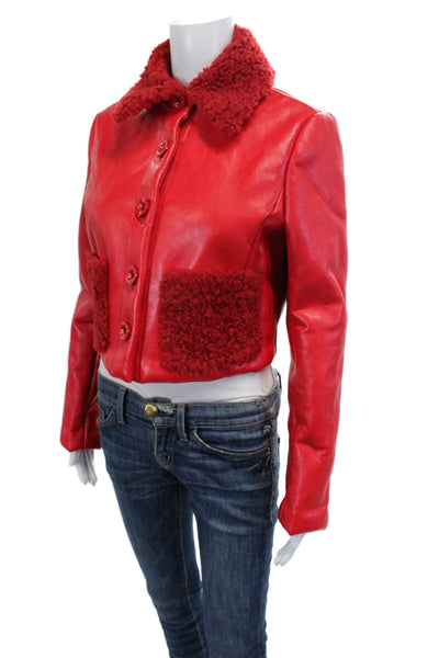 Toccin Womens Red Faux Leather Bomber Jacket Biker Size 4