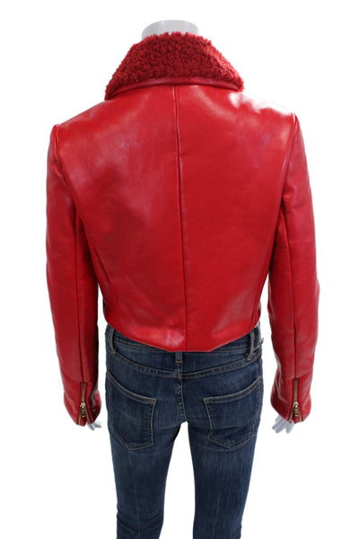 Toccin Womens Red Faux Leather Bomber Jacket Biker Size 4