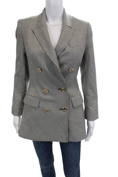 Toccin Womens Black Checked Collared Button Blazer Long Sleeve Size 2