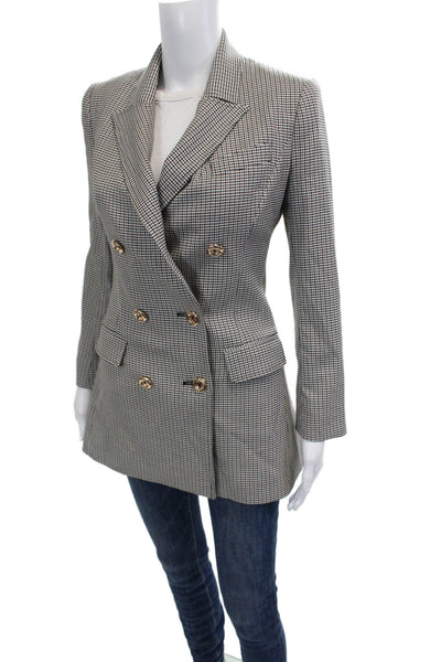 Toccin Womens Black Checked Collared Button Blazer Long Sleeve Size 2