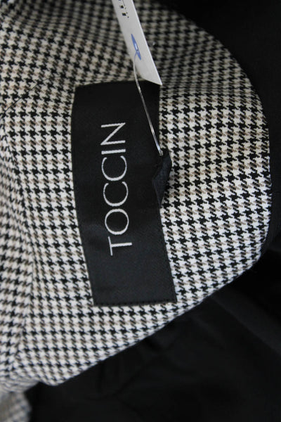 Toccin Womens Black Checked Collared Button Blazer Long Sleeve Size 2