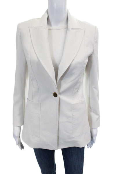 Toccin Womens White Collared Button Blazer Long Sleeve Classic Size 2