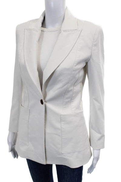 Toccin Womens White Collared Button Blazer Long Sleeve Classic Size 2