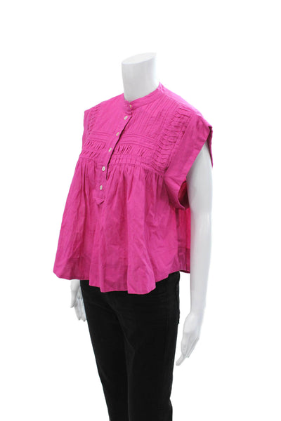 Ro's Garden Womens Boho High Neck Buttonup Cotton Blouse Pink Size XS