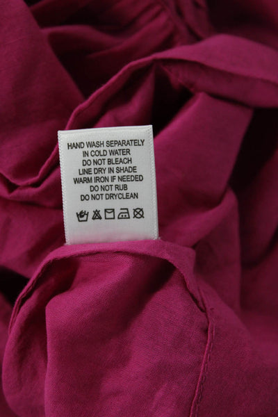Ro's Garden Womens Boho High Neck Buttonup Cotton Blouse Pink Size XS