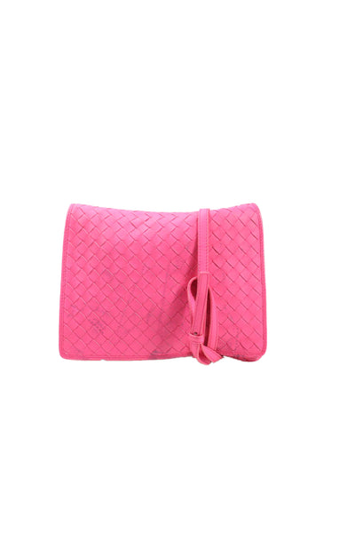 Bottega Veneta Womens Leather Woven Shoulder Bag Pink