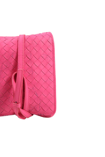 Bottega Veneta Womens Leather Woven Shoulder Bag Pink