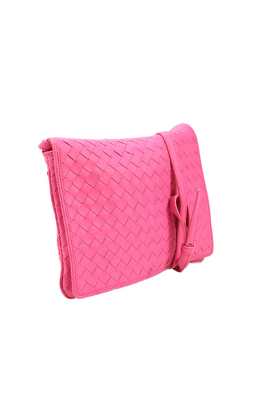 Bottega Veneta Womens Leather Woven Shoulder Bag Pink