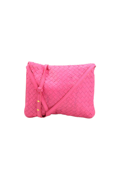 Bottega Veneta Womens Leather Woven Shoulder Bag Pink