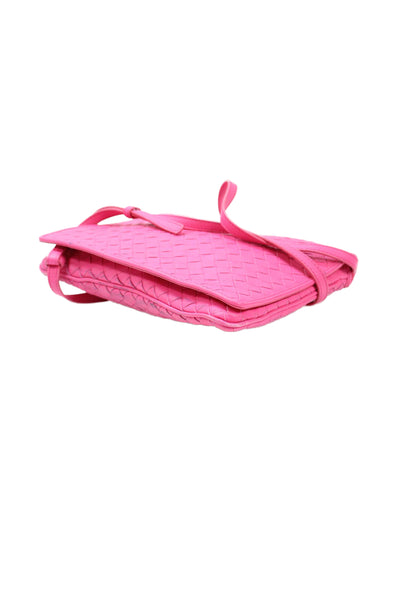 Bottega Veneta Womens Leather Woven Shoulder Bag Pink