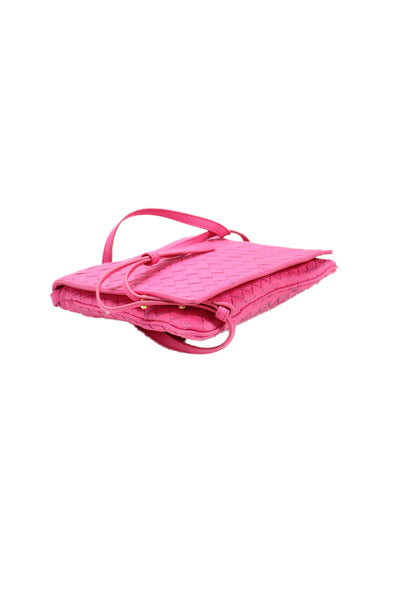 Bottega Veneta Womens Leather Woven Shoulder Bag Pink