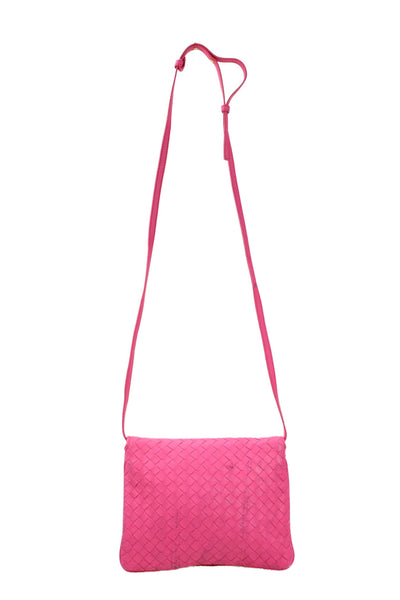Bottega Veneta Womens Leather Woven Shoulder Bag Pink