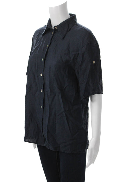 MNG Womens Short Sleeve Collared Button-Up Top Dark Blue Basic Size 2