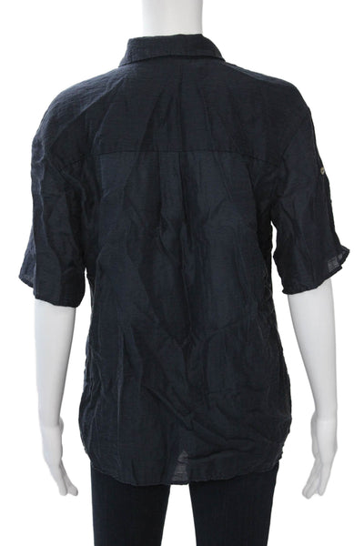 MNG Womens Short Sleeve Collared Button-Up Top Dark Blue Basic Size 2