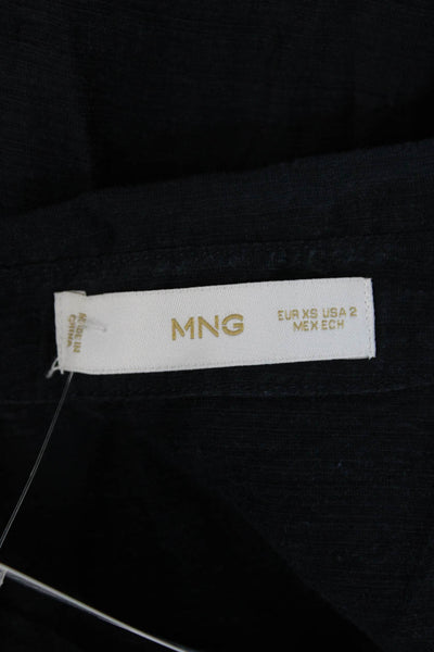 MNG Womens Short Sleeve Collared Button-Up Top Dark Blue Basic Size 2