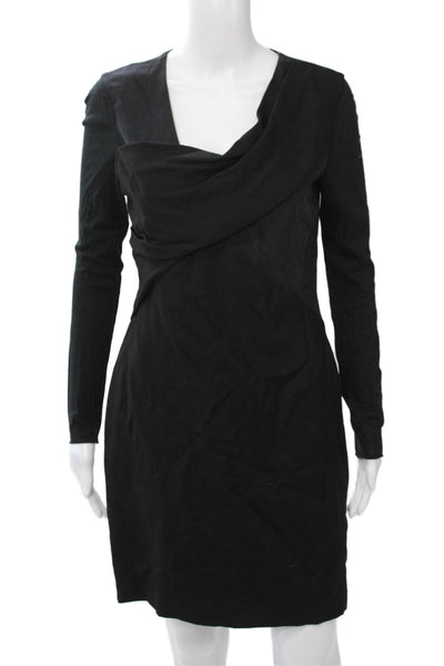 Helmut Lang Womens Sheath Mini Black Drape Neck Long Sleeve Dress Size 6