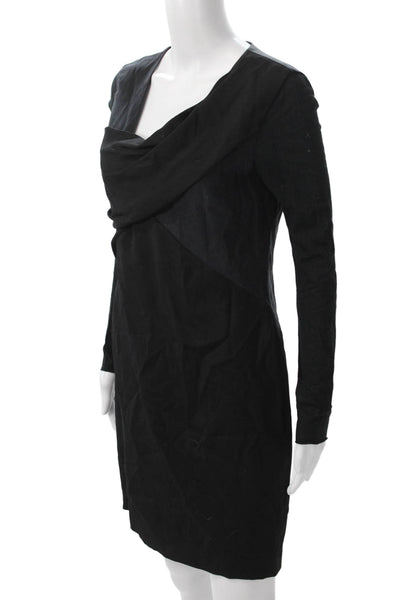 Helmut Lang Womens Sheath Mini Black Drape Neck Long Sleeve Dress Size 6