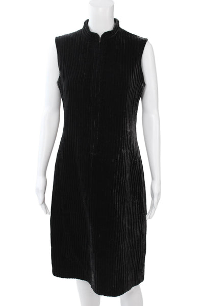 Aspesi Women Shift Dress Black Mock Neck Sleeveless Knee Length Zip Size S