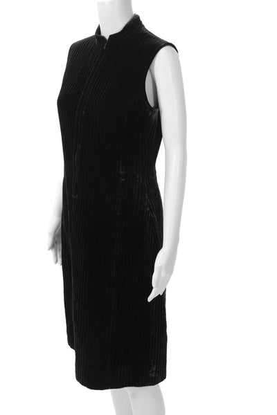 Aspesi Women Shift Dress Black Mock Neck Sleeveless Knee Length Zip Size S