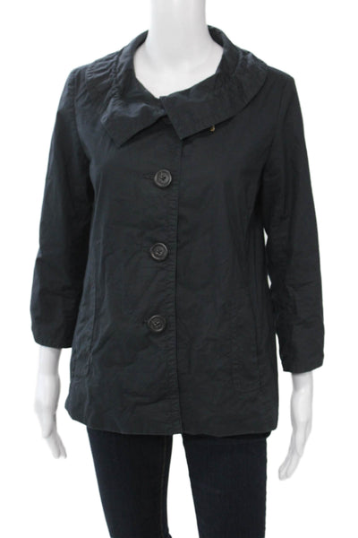 J Crew Womens Black Cotton Collared Button 3/4 Sleeve Jacket Size 6