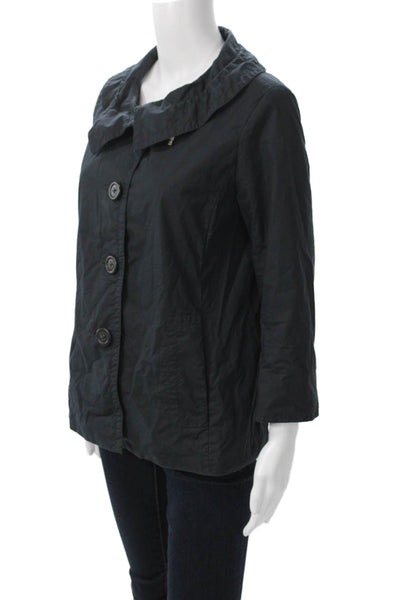 J Crew Womens Black Cotton Collared Button 3/4 Sleeve Jacket Size 6