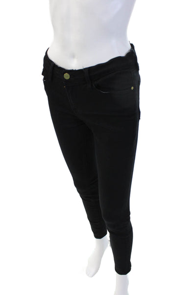 Frame Womens Skinny Ankle Jeans Black Denim High Rise Button 28 Inseam Size 27