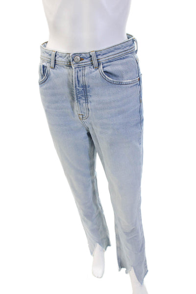 Zara Women Straight Jeans Light Blue High Rise Cotton Lyocell Elastane Size 4