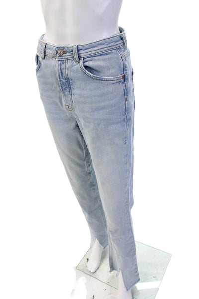 Zara Women Straight Jeans Light Blue High Rise Cotton Lyocell Elastane Size 4