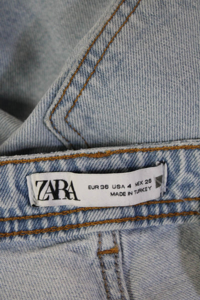 Zara Women Straight Jeans Light Blue High Rise Cotton Lyocell Elastane Size 4