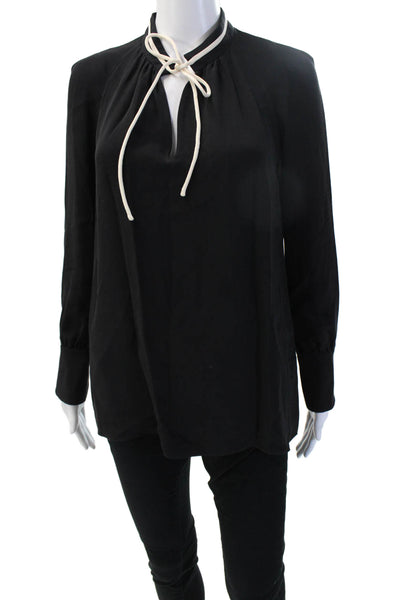 Derek Lam Women Black High Neck Long Sleeve Polyester Designer Blouse Size 0