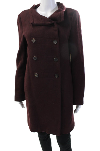 Narciso Rodriguez Women Brown Wool Blend Overcoat Button Mock Neck Size 6