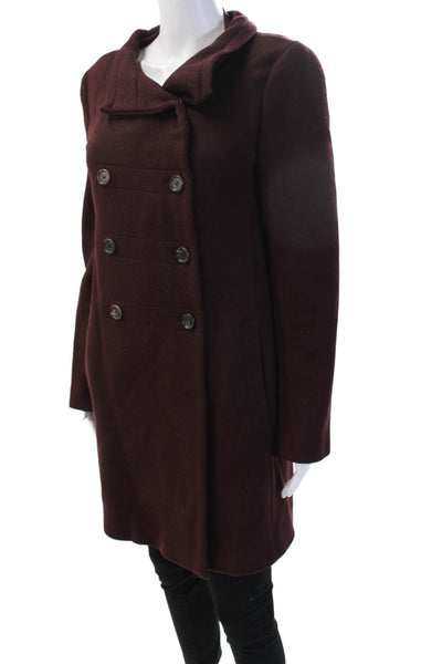 Narciso Rodriguez Women Brown Wool Blend Overcoat Button Mock Neck Size 6