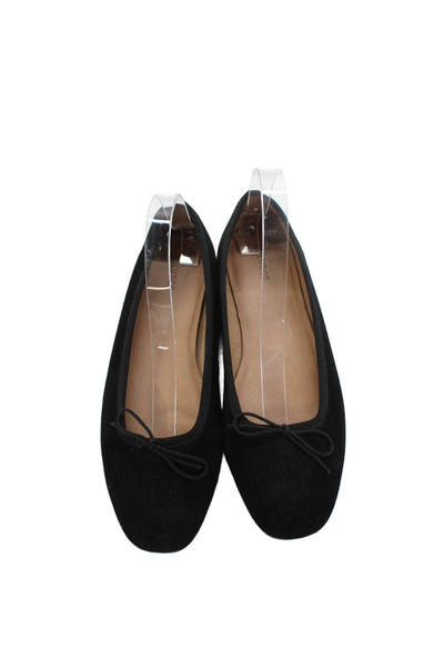 Soludos Womens Velvet Leather Bow Detail Ballet Flats Shoes Black Size 8.5