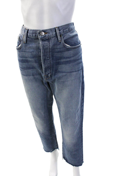 Frame Unisex Cropped Straight Striped Blue Jeans Button Size 31
