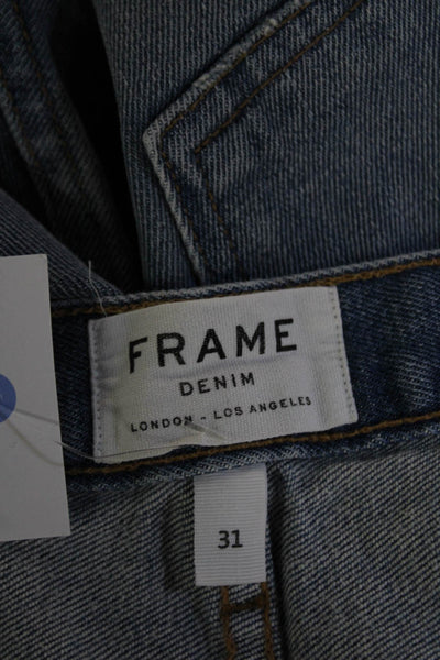 Frame Unisex Cropped Straight Striped Blue Jeans Button Size 31