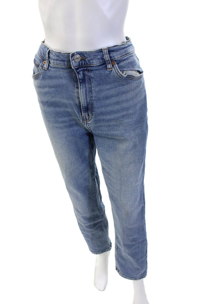 Re/Done Women Boyfriend Cropped Light Blue Mid Rise Button Jeans Size 31