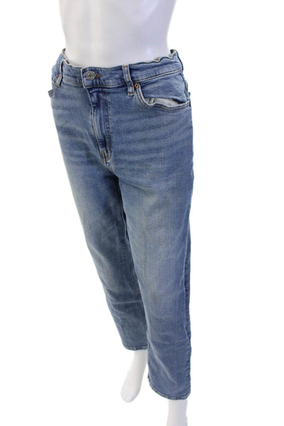 Re/Done Women Boyfriend Cropped Light Blue Mid Rise Button Jeans Size 31