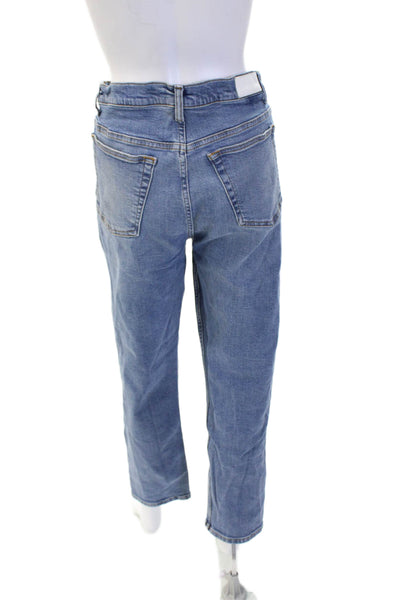 Re/Done Women Boyfriend Cropped Light Blue Mid Rise Button Jeans Size 31